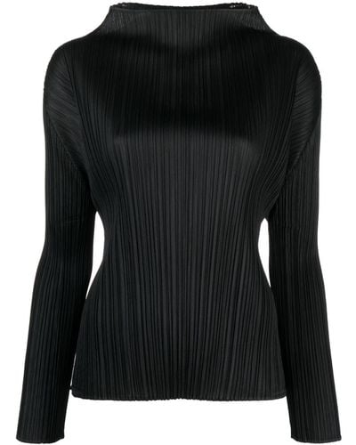 Pleats Please Issey Miyake Blouse à col montant - Noir