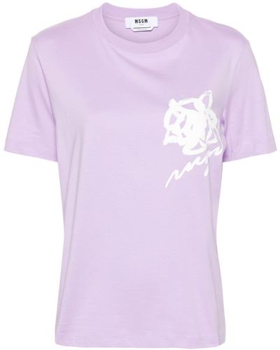 MSGM Floral-logo Print T-shirt - Purple