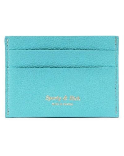 Sporty & Rich Porte-cartes zippé en cuir à logo brodé - Bleu