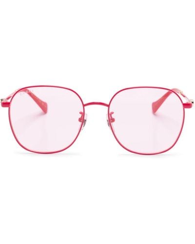 Gucci Logo-plaque Round-frame Sunglasses - Pink