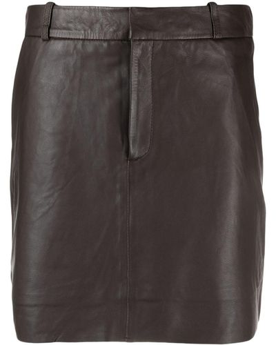 Gestuz Straight-cut Leather Miniskirt - Black