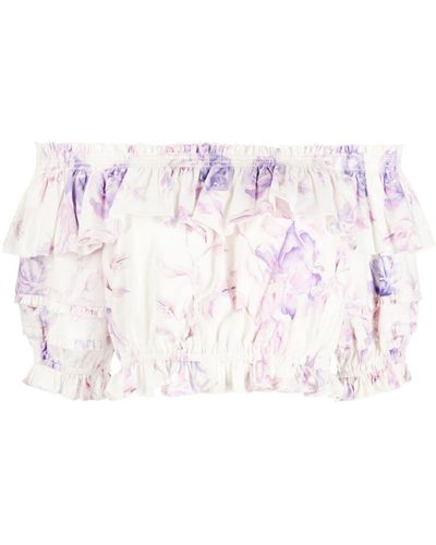 LoveShackFancy Audrille Floral-print Ruffled Cropped Top - Pink