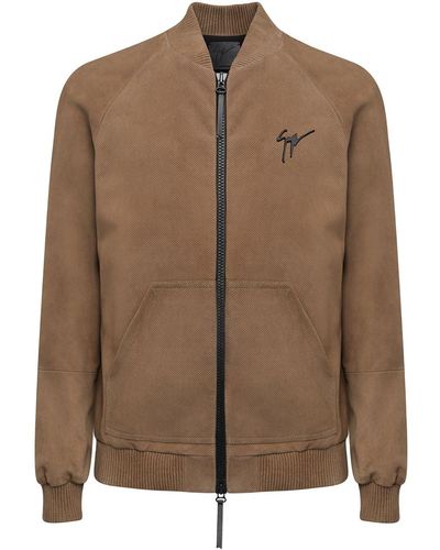 Giuseppe Zanotti Veste bomber en daim - Marron