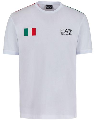 EA7 Camiseta con motivo de bandera - Blanco