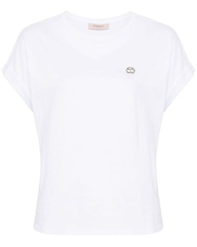 Twin Set T-shirt con placca logo - Bianco