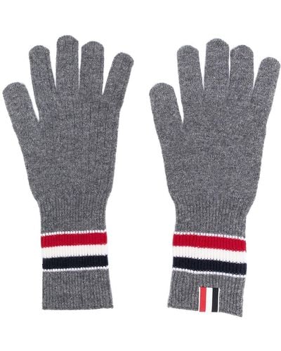 Thom Browne Merino Wool Stripe Rib Gloves - Grey