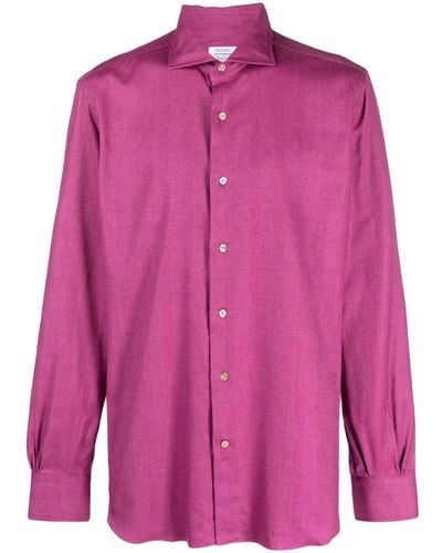 Mazzarelli Cutaway-collar Cotton-blend Shirt - Pink