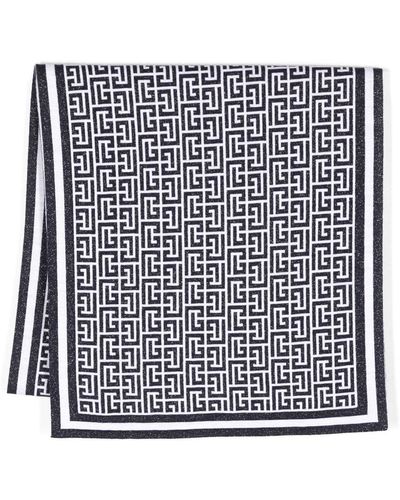 Balmain Monogram-pattern Wool-blend Scarf - Black