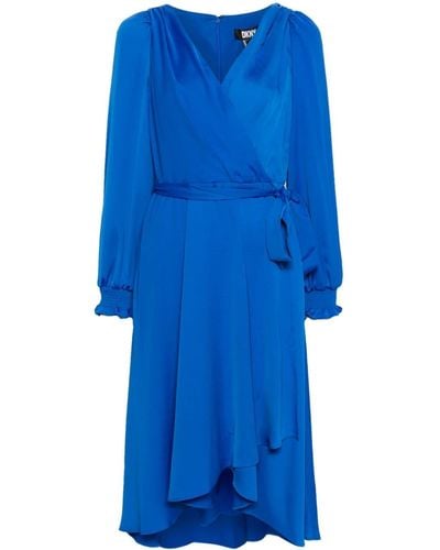 DKNY V-neck Wrap Midi Dress - Blue