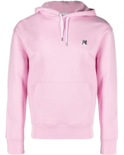 Maison Kitsuné Embroidered-logo Cotton Hoodie - Pink