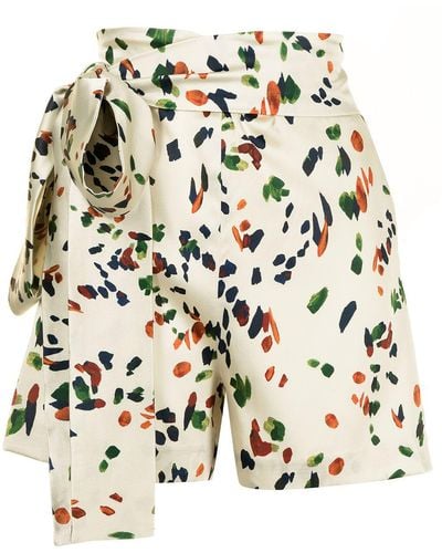 Silvia Tcherassi Watercolour-print Silk Shorts - Brown