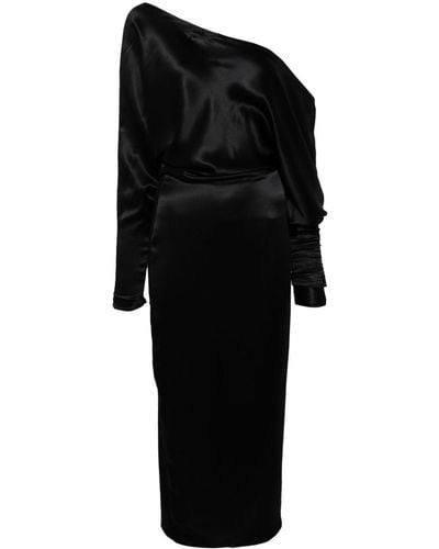 Kiki de Montparnasse One-shoulder Silk Midi Dress - Black