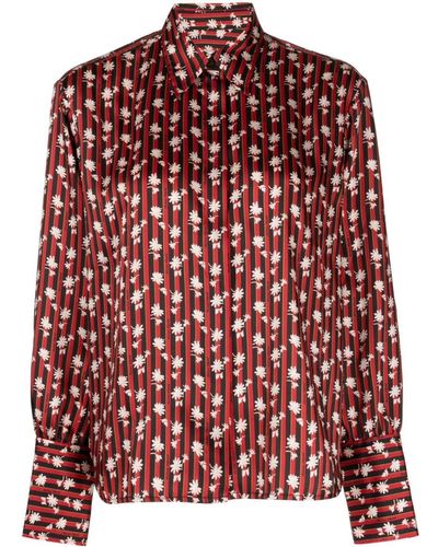 Maison Kitsuné Floral Stripes-print Long-sleeve Shirt - Red