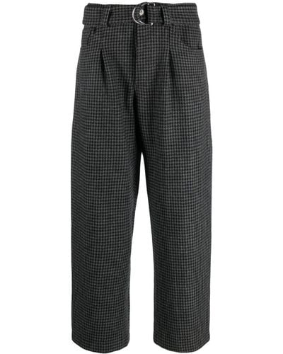 Nanushka Ferre Belted Houndstooth Trousers - Grey