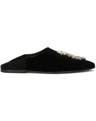 Dolce & Gabbana Brooch-detail Velvet Slippers - Black