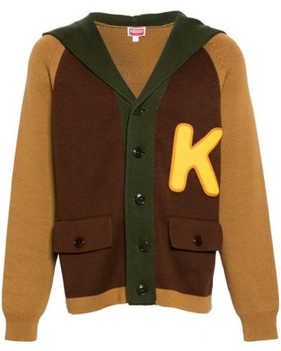 KENZO Colour-block Cotton Cardigan - Brown