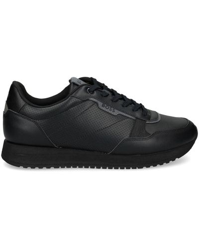 BOSS Panelled Perforated Sneakers - Black
