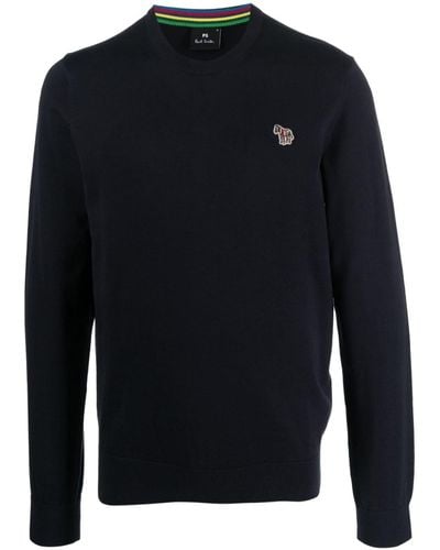 Paul Smith Zebra-patch Organic-cotton Sweater - Blue