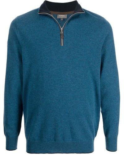 N.Peal Cashmere Half-zip Organic Cashmere Sweater - Blue