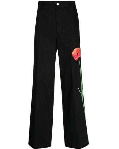 NAHMIAS Floral-print Wide-leg Pants - Black