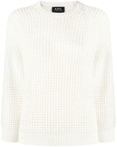 A.P.C. Waffle-knit Round Neck Sweater - White