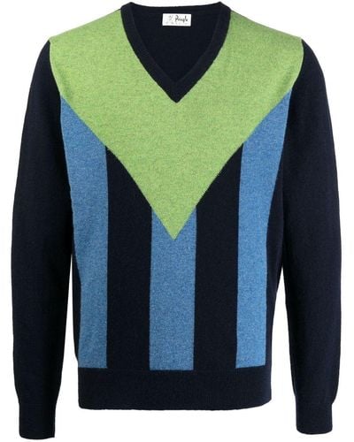 Pringle of Scotland Vertical-stripe V-neck Sweater - Blue