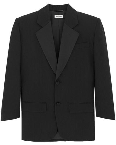 Saint Laurent Raised-stripe Wool Tuxedo Jacket - Black