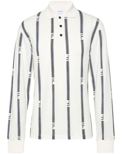 Ferragamo College Striped Cotton Polo Shirt - White