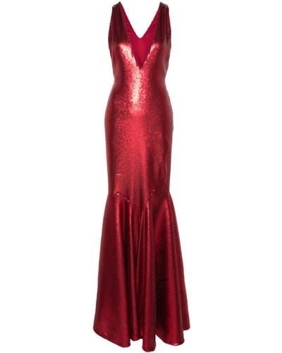 Genny Sequinned Mermaid Long Dress - Red