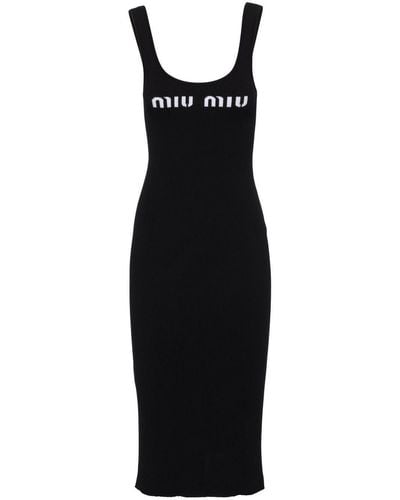 Miu Miu Logo-print Open-back Dress - Black