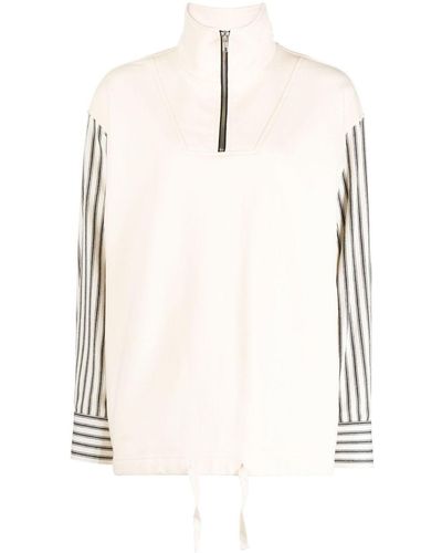 Goen.J Poplin Striped-sleeve Sweatshirt - White