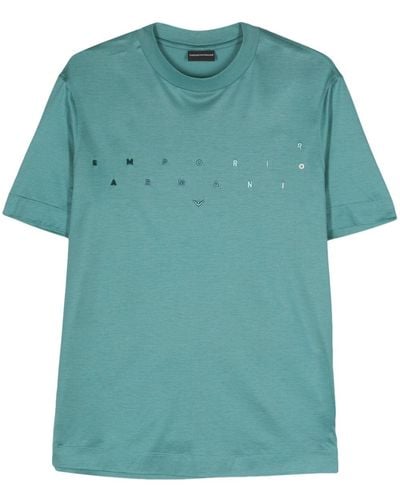 Emporio Armani Logo-embroidered Lyocell-blend T-shirt - Green