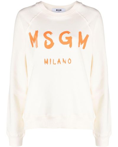 MSGM Logo-print Cotton Sweatshirt - White