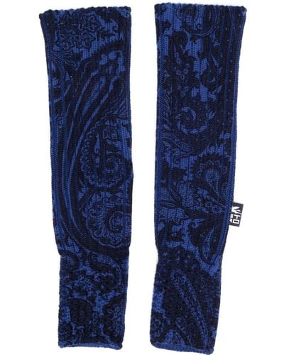 Etro Logo-patch Knitted Gloves - Blue