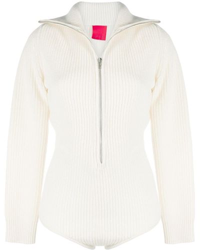 Cashmere In Love Ribbed-knit High-neck Bodysuit - White