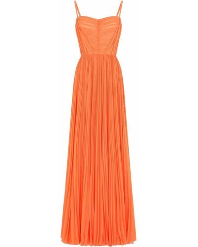 Dolce & Gabbana Pleated Chiffon Maxi Dress - Orange