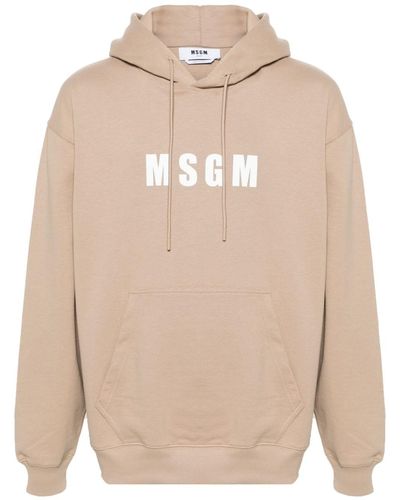MSGM Logo-print Cotton Hoodie - Natural