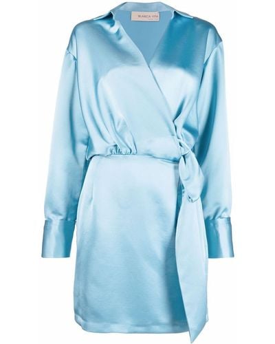 Blanca Vita Wrap-style Satin-effect Dress - Blue