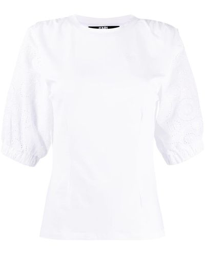 Karl Lagerfeld Puffy Woven Sleeve Top - White