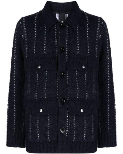 Sacai Striped Bouclé Shirt Jacket - Blue