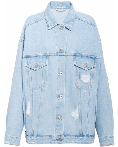 Miu Miu Jeansjacke mit Distressed-Detail - Blau