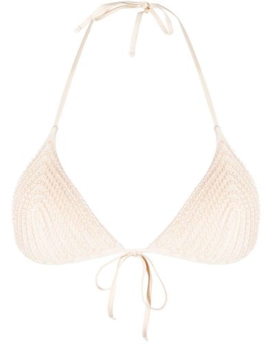 La Perla Bead-embellished Triangle Bikini Top - White