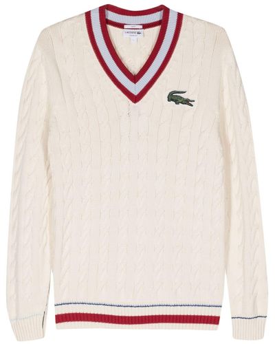 Lacoste Logo-patch Cable-knit Jumper - Natural