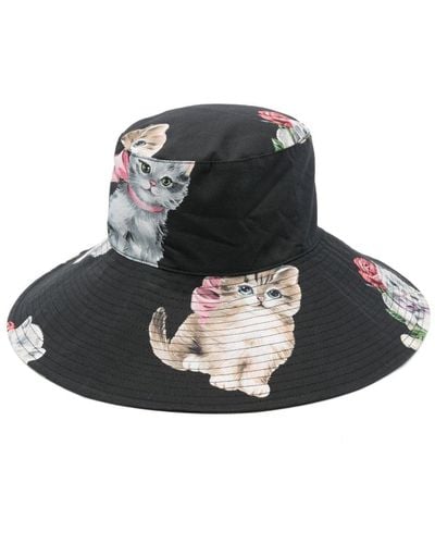 Vivetta Cat-print Bucket Hat - Black