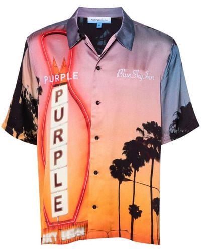 Purple Brand X Blue Sky Graphic-print Shirt - Orange