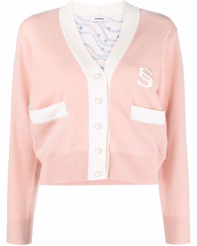 Sandro Embroidered-logo V-neck Cardigan - Pink