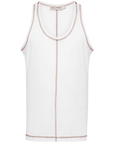 Siedres Contrast-stitching Ribbed Tank Top - White