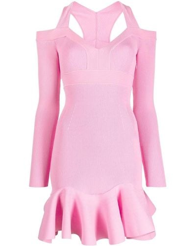 Alexander McQueen Cold-shoulder Knitted Minidress - Pink