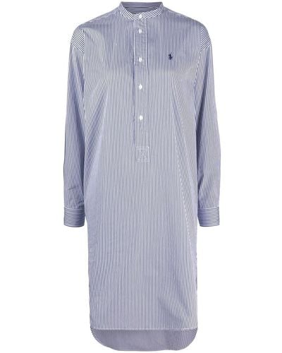 Polo Ralph Lauren Striped Collarless Cotton Shirtdress - Blue