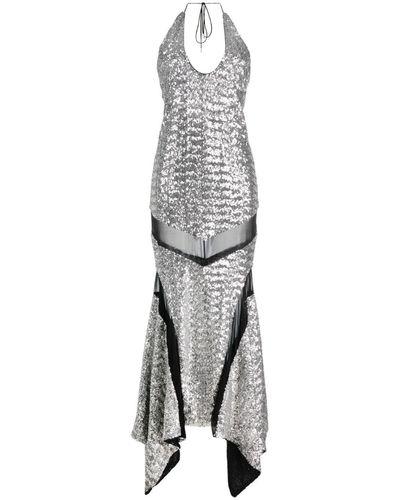 The Attico Saskia Sequined Halterneck Dress - Gray